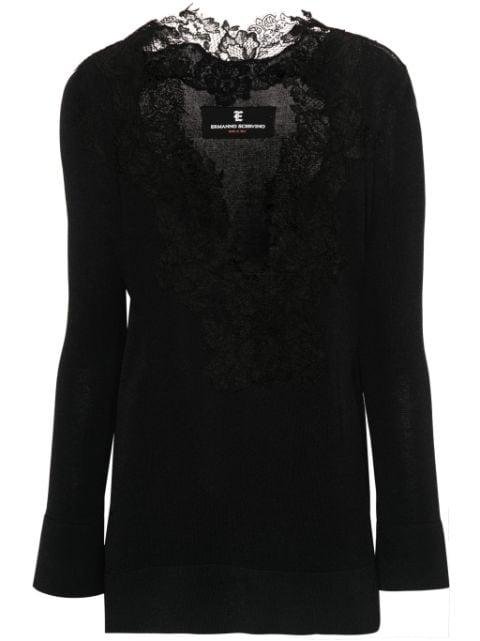 lace-trim knitted T-shirt by ERMANNO SCERVINO