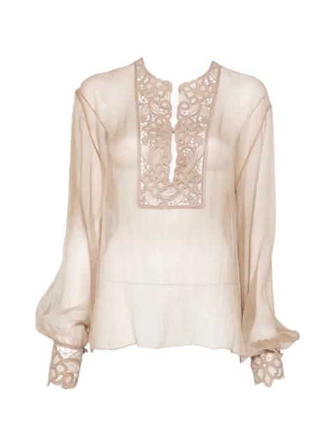 lace-trimmed sheer blouse by ERMANNO SCERVINO