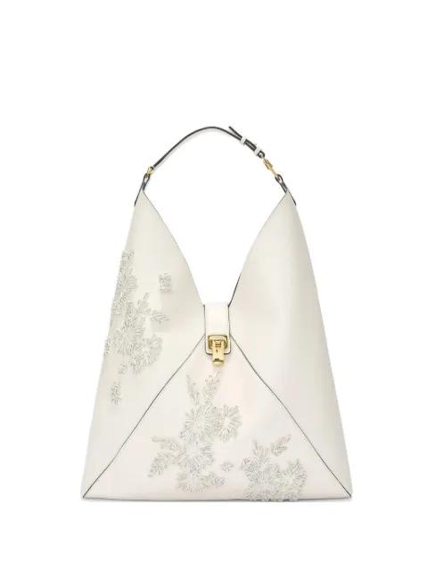 large floral-embroidered leather tote bag by ERMANNO SCERVINO