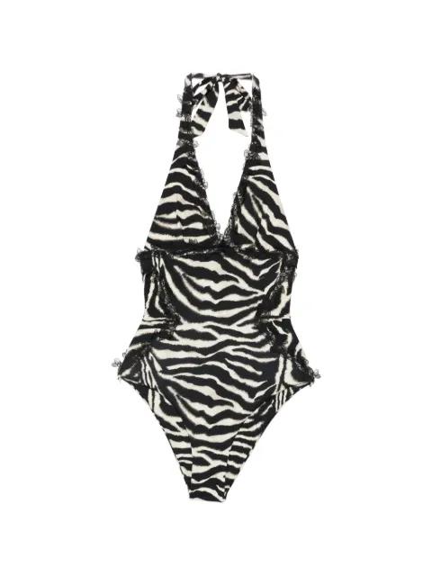 zebra-pattern lace-trim swimsuit by ERMANNO SCERVINO