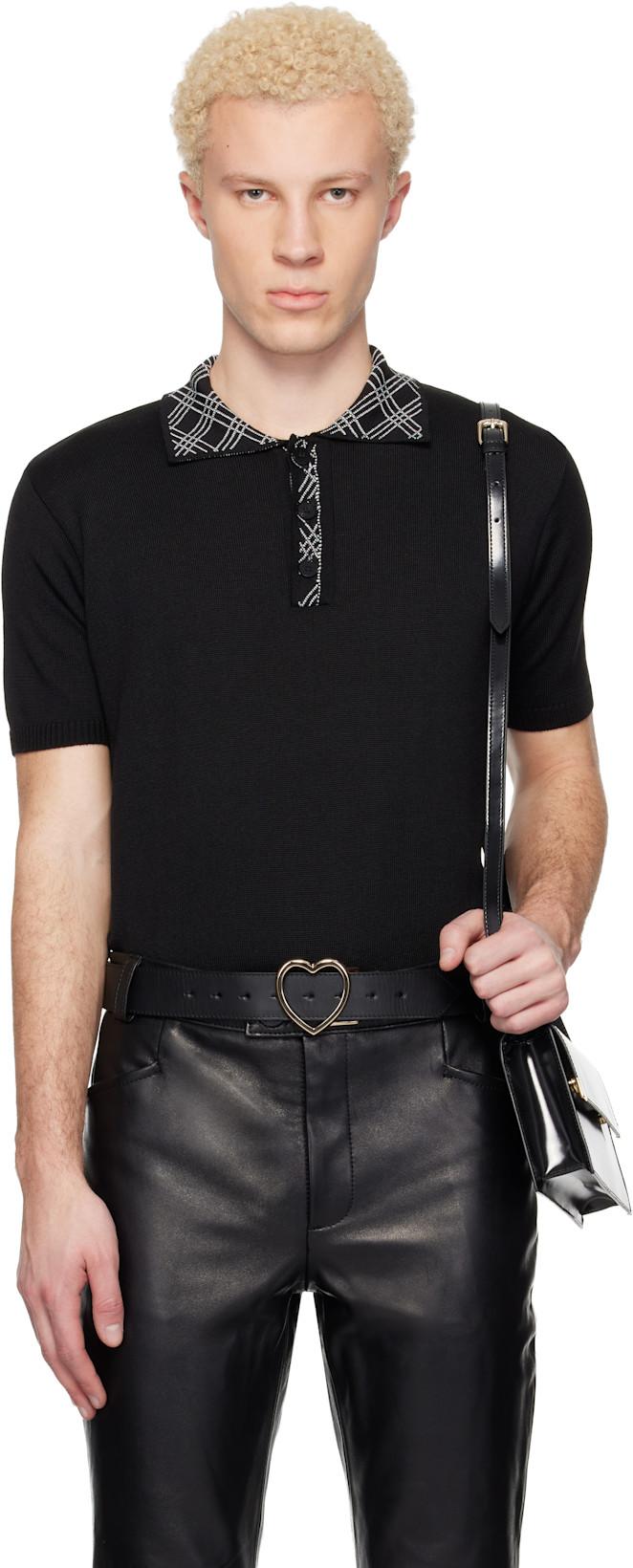 Black Collar Check Jacquard Polo by ERNEST W. BAKER
