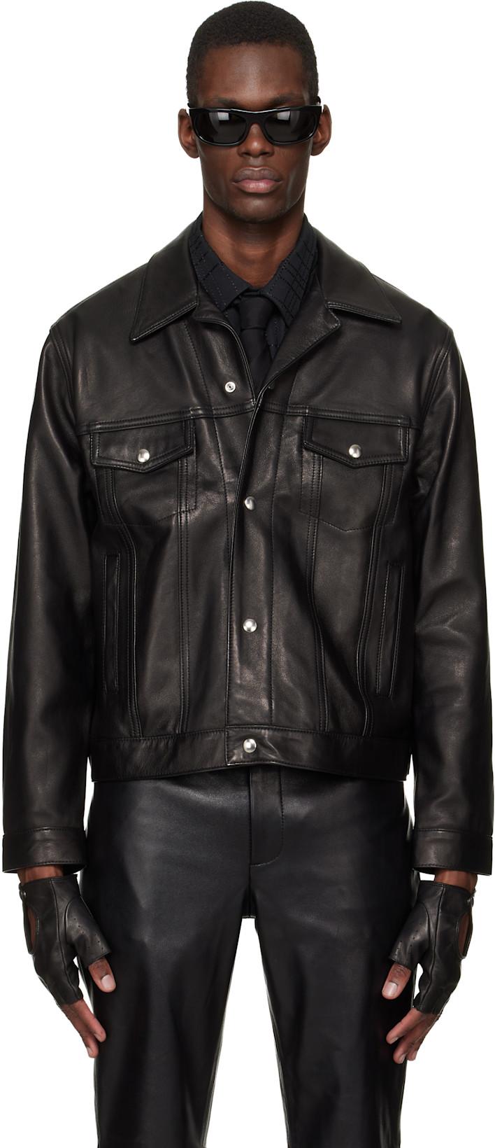 Black Diamond Spread Collar Leather Jacket by ERNEST W. BAKER