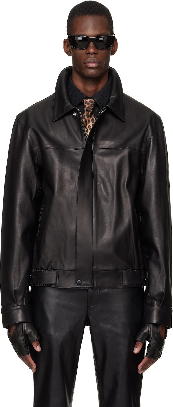Black Leather Bomber Jacket by ERNEST W. BAKER