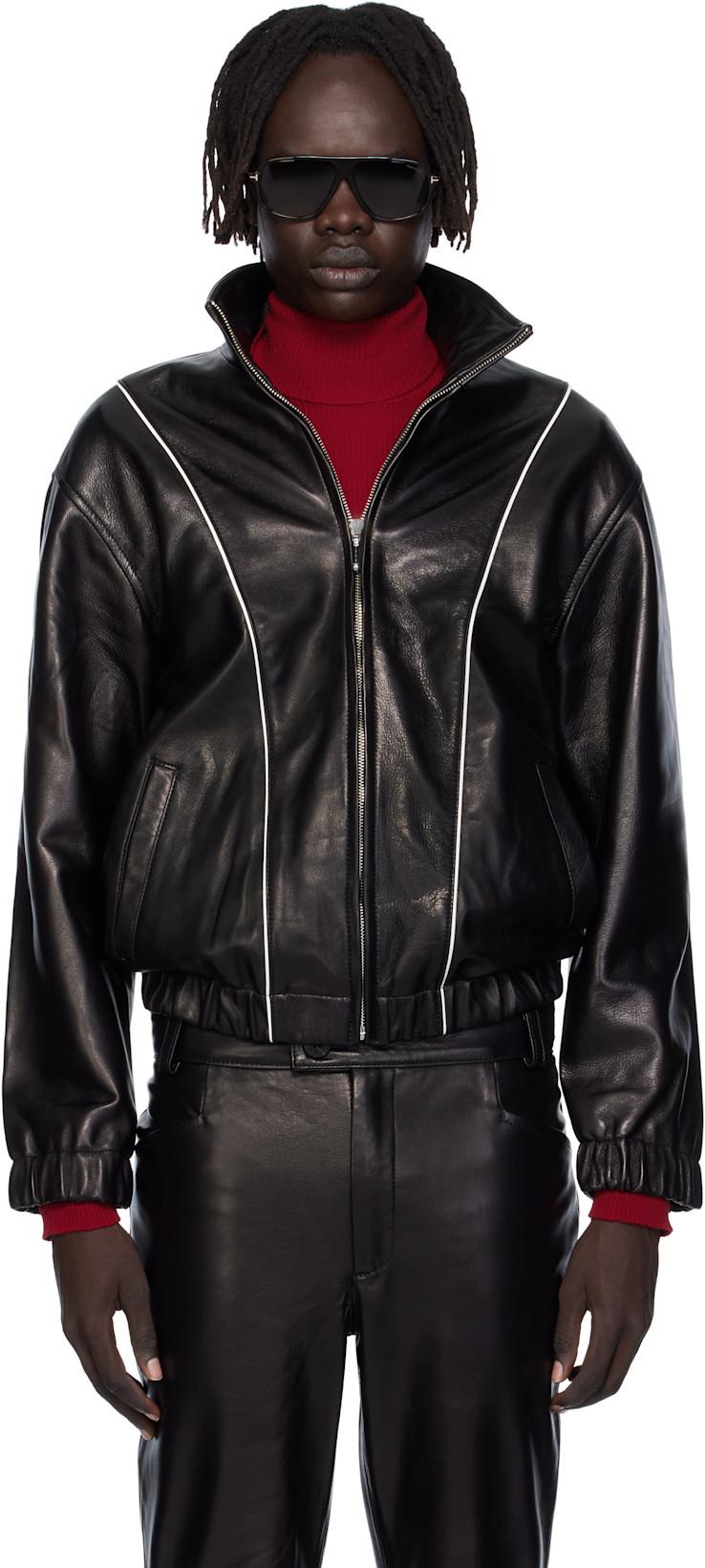 Black Leather Track Jacket by ERNEST W. BAKER