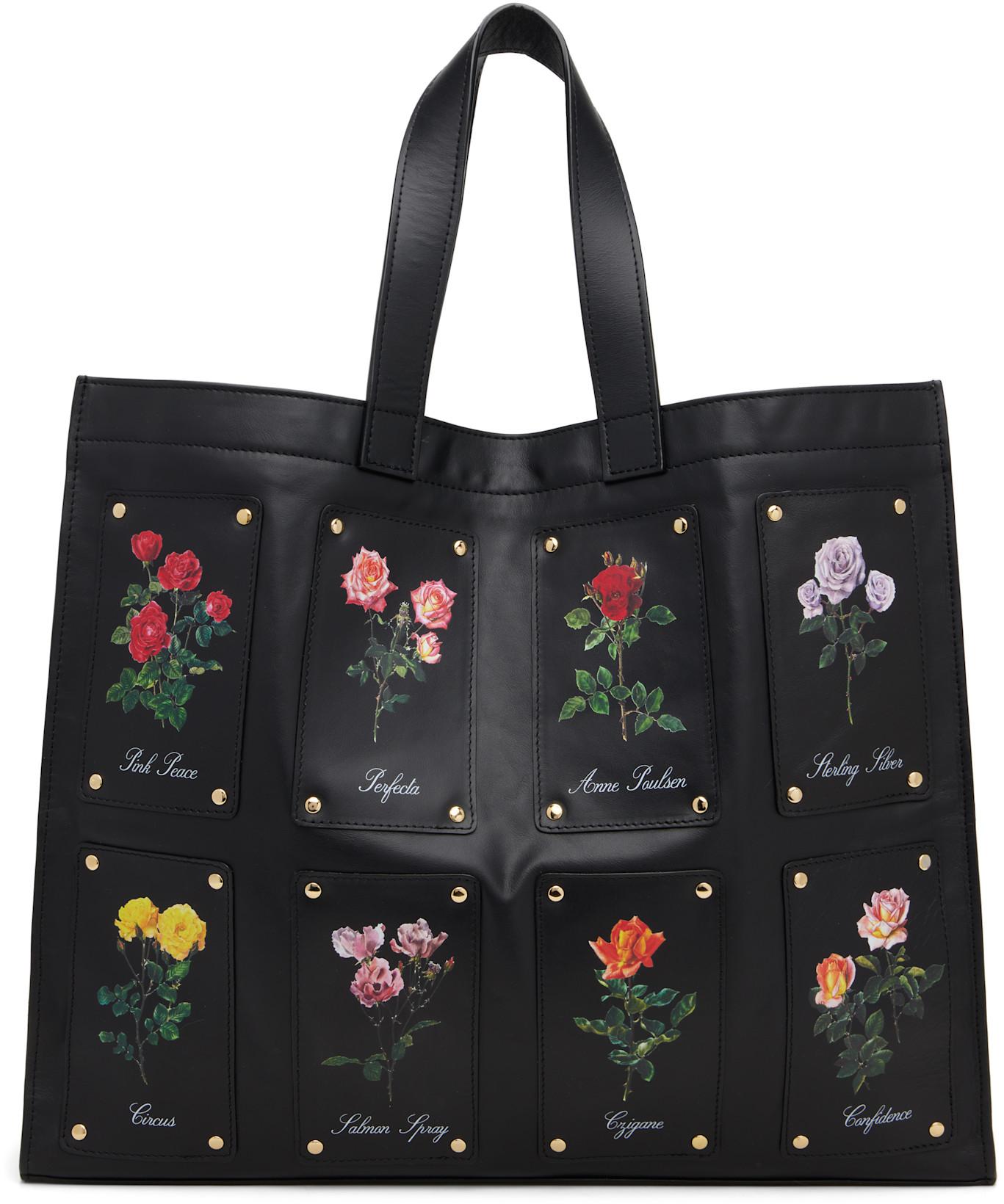 Black Patched Rose Shopper Tote by ERNEST W. BAKER