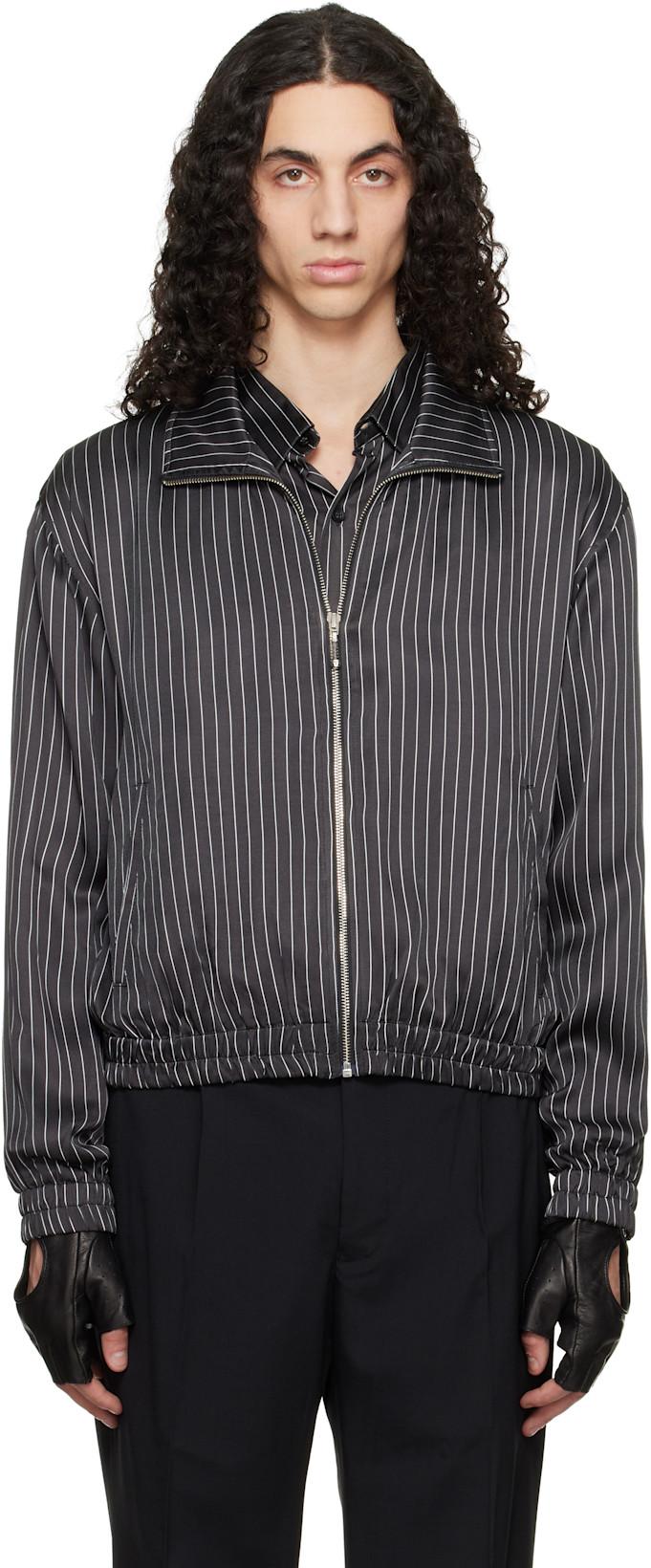 Black Pin Stripe Track Jacket by ERNEST W. BAKER