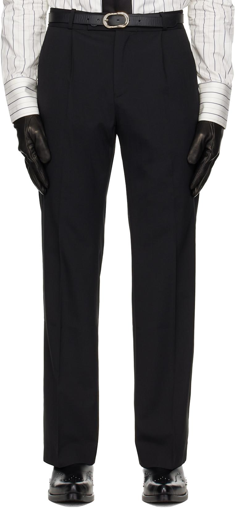 Black Pleated Straight Fit Trousers by ERNEST W. BAKER