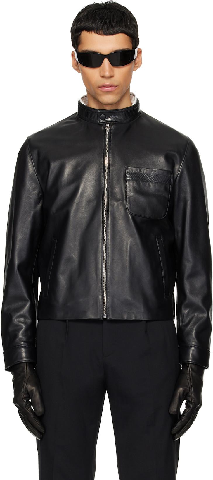Black Snake Trim Leather Jacket by ERNEST W. BAKER