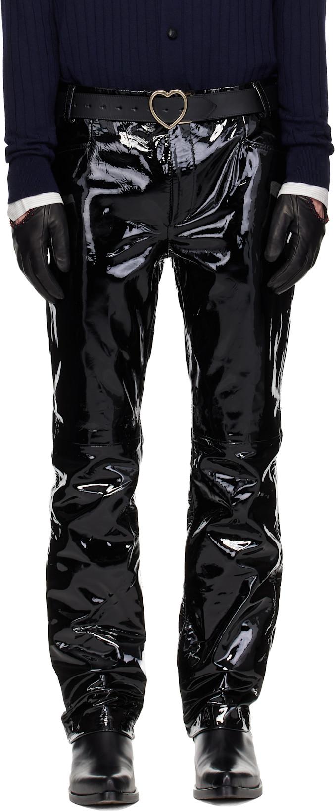 Black Straight Fit Leather Trousers by ERNEST W. BAKER