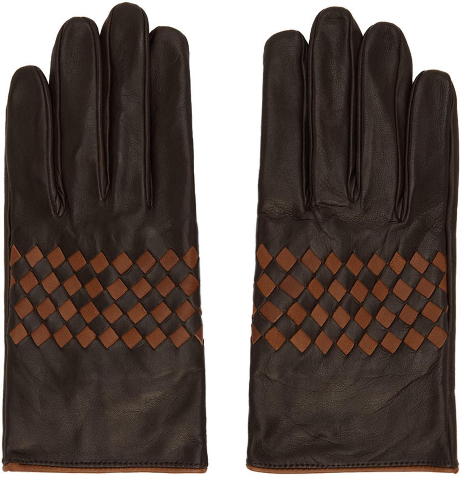 Brown Woven Lambskin Gloves by ERNEST W. BAKER