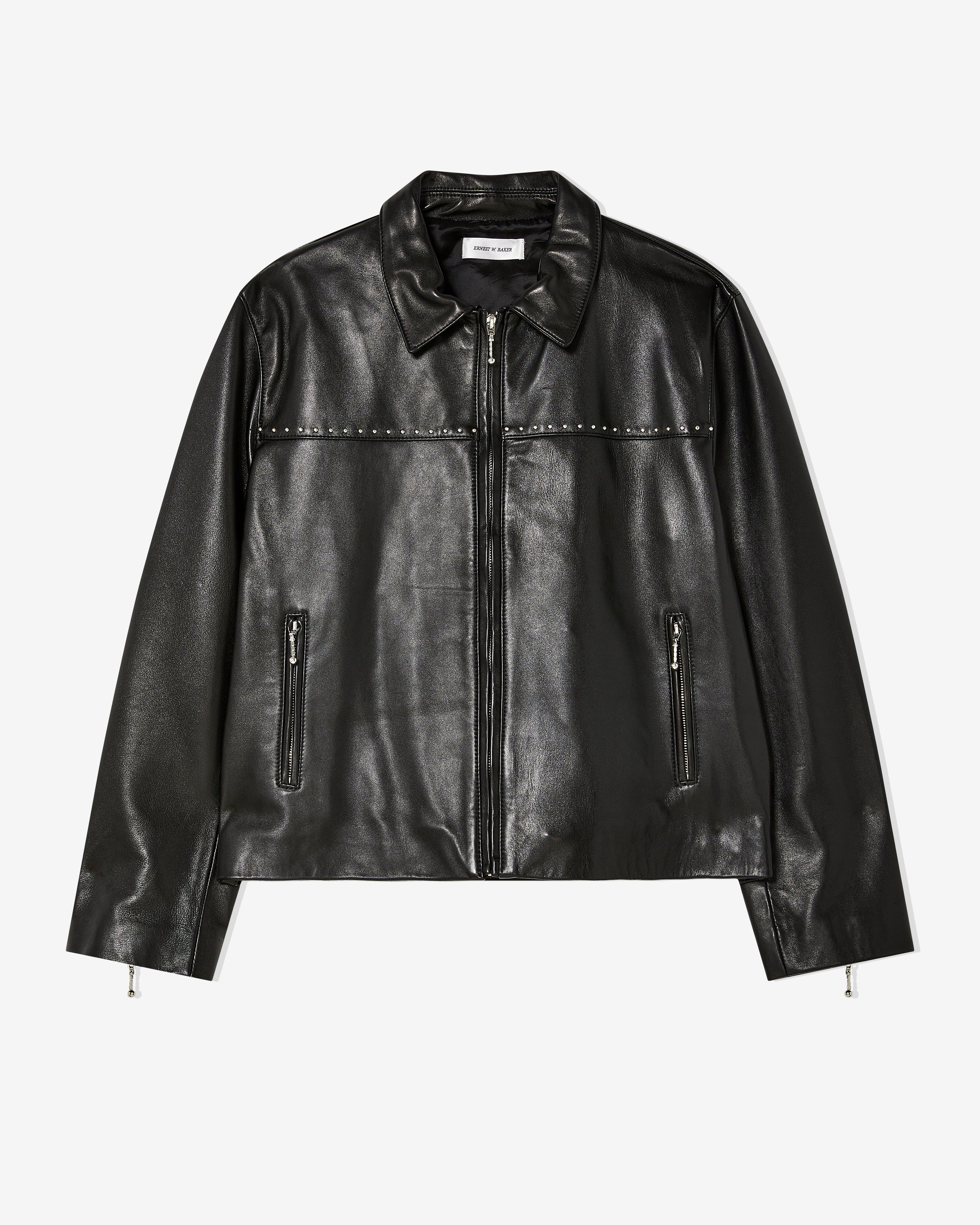 Ernest W. Baker - Men's Studded Leather Jacket - (Black/Silver) by ERNEST W. BAKER