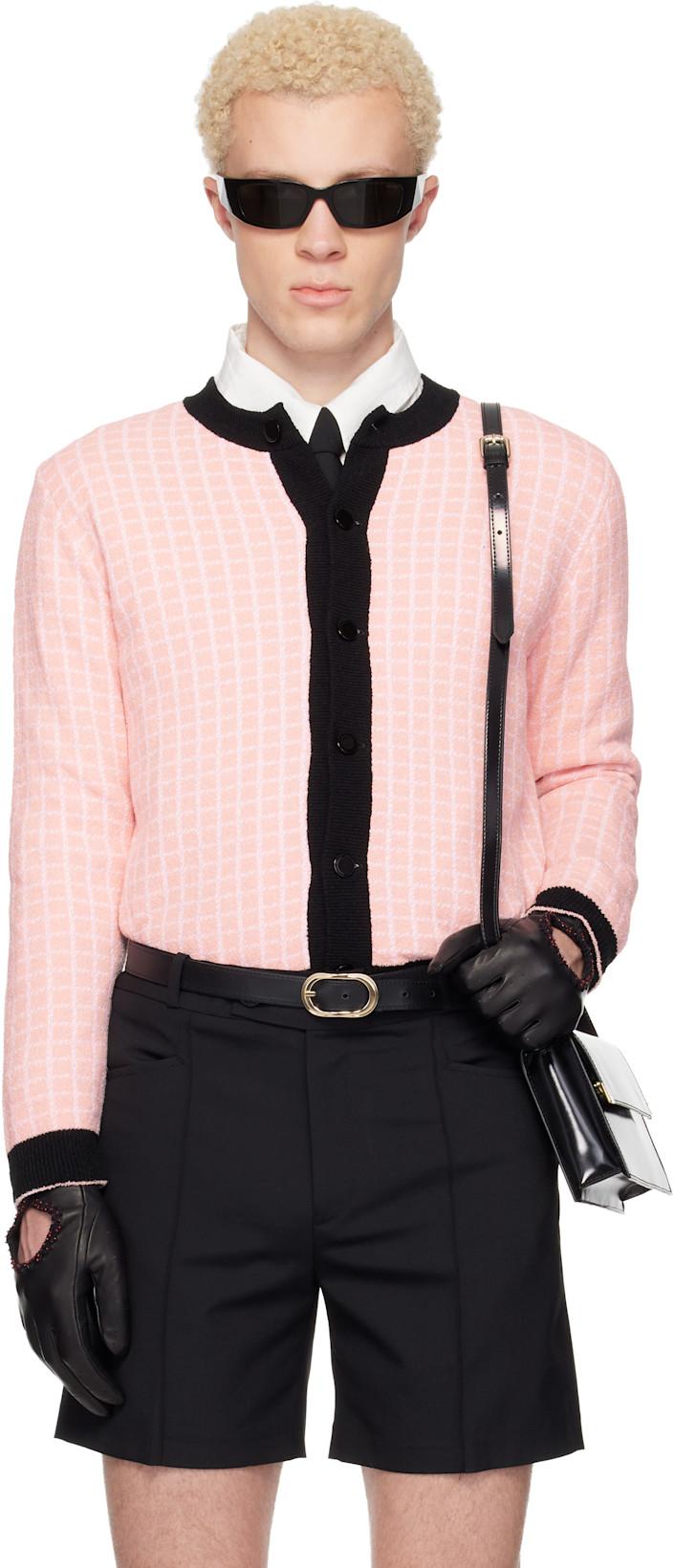 Pink & White Check Boucle Cardigan by ERNEST W. BAKER