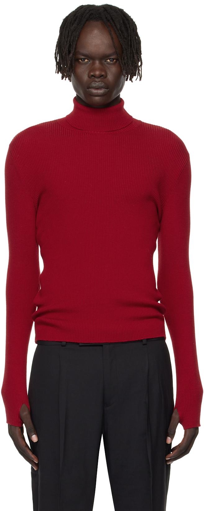 Red Ribbed Turtleneck by ERNEST W. BAKER