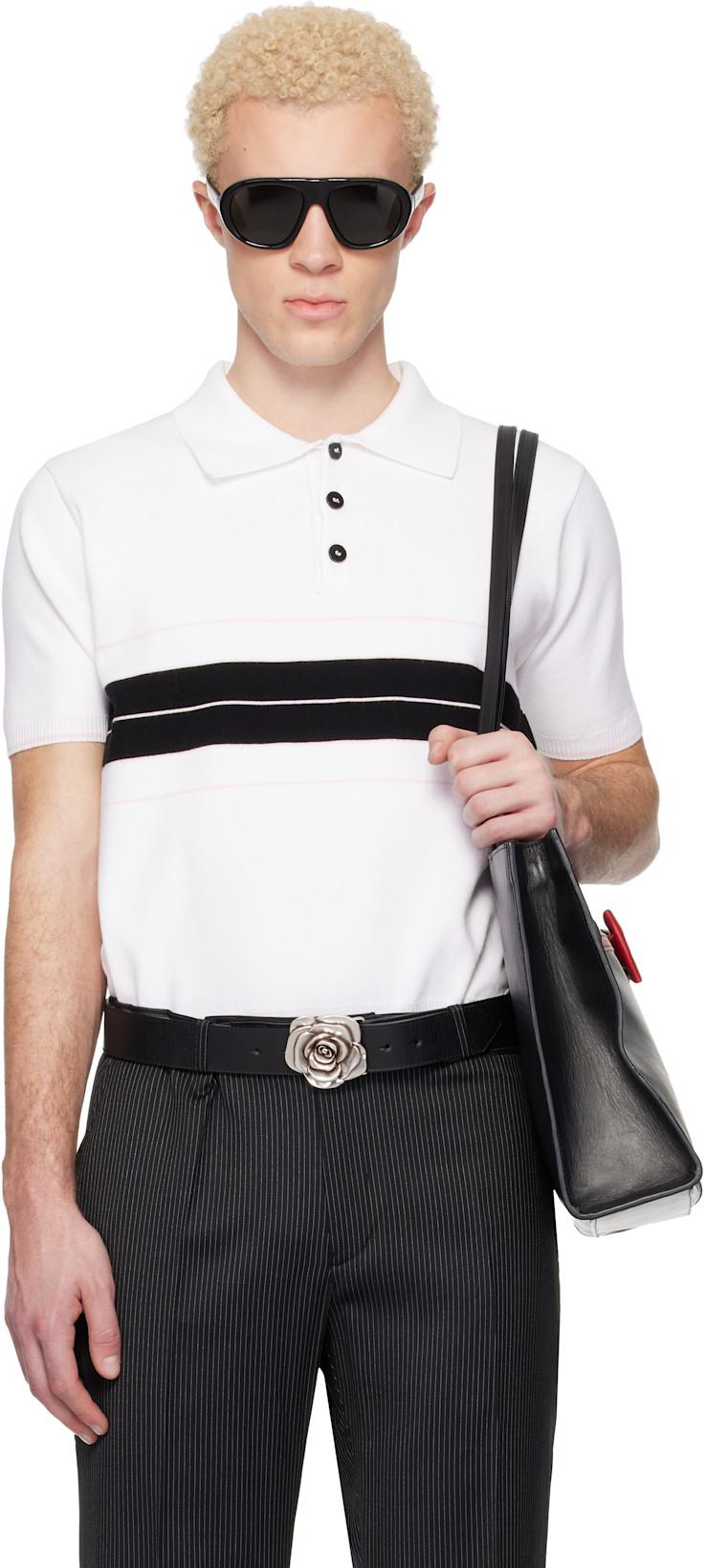 White & Black Striped Polo by ERNEST W. BAKER