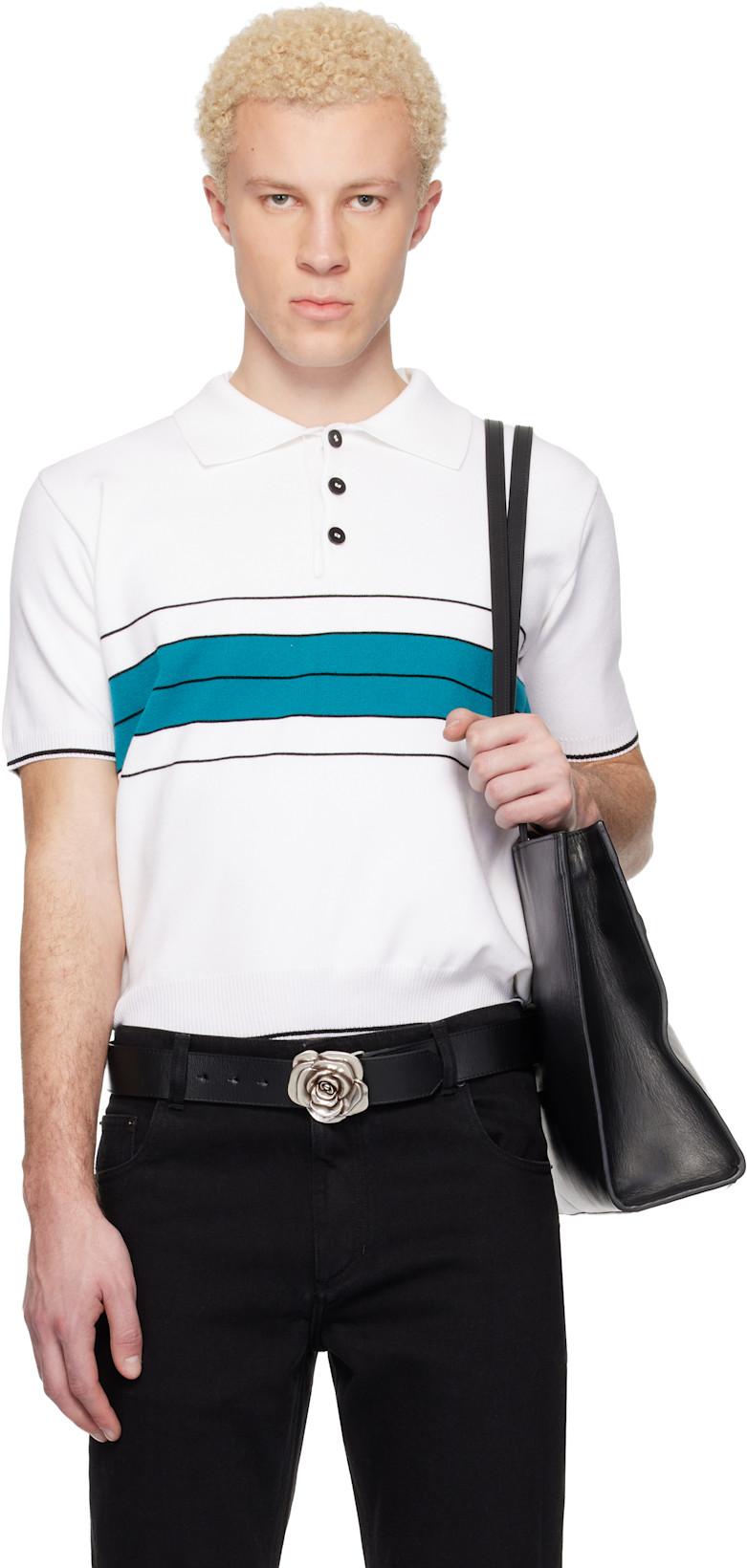 White & Green Striped Polo by ERNEST W. BAKER