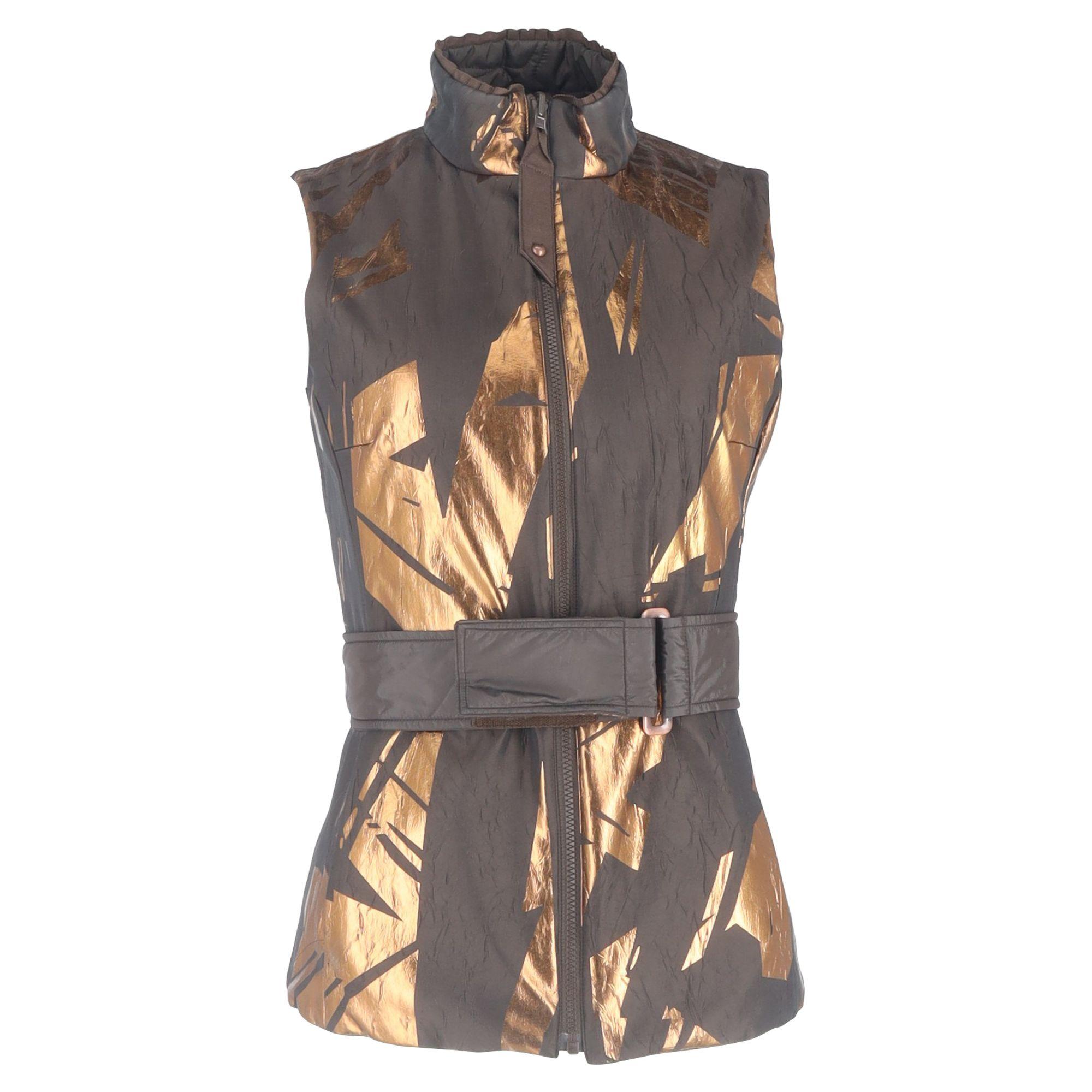 Preloved Metallic-Print Quilted Down Vest in Brown Polyamide by ESCADA