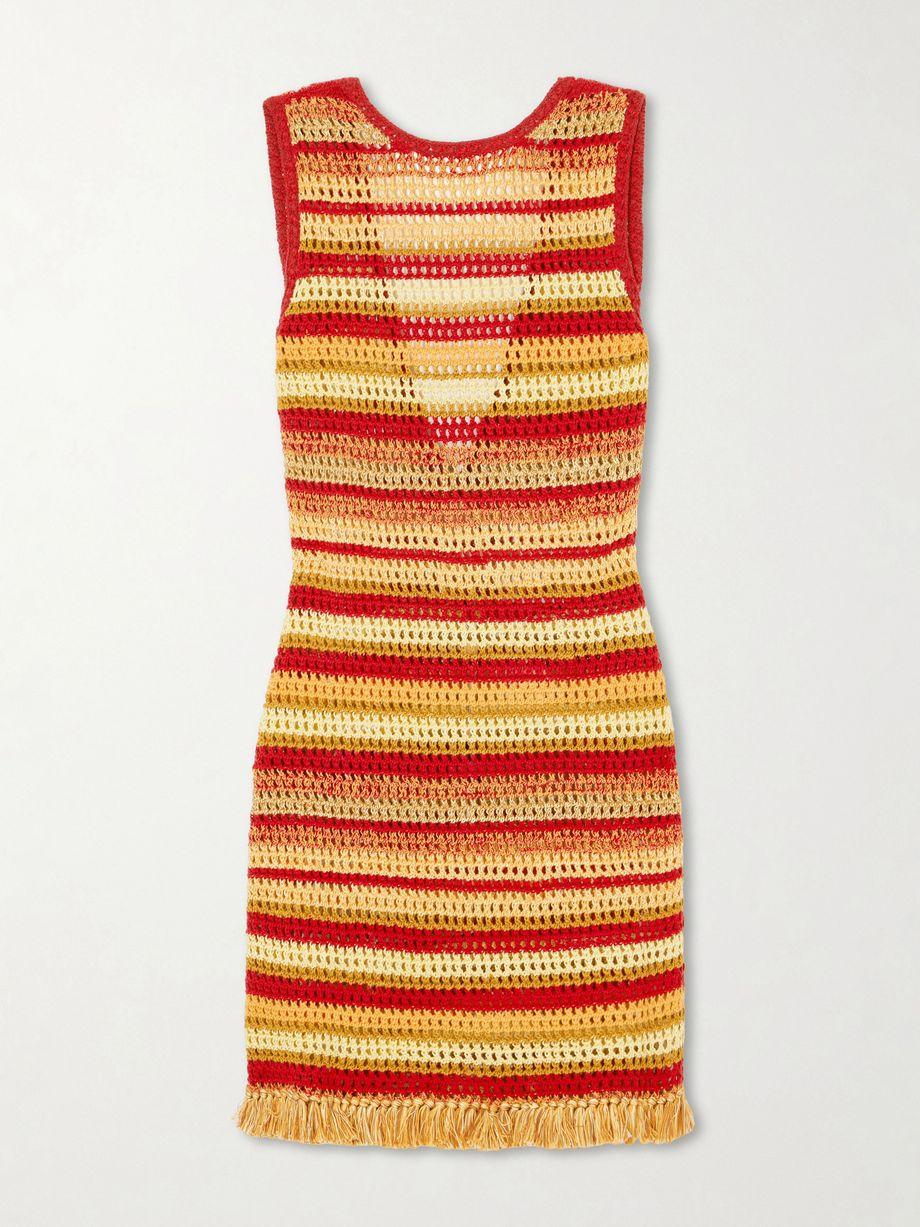 Nevado fringed striped crocheted cotton mini dress by ESCVDO