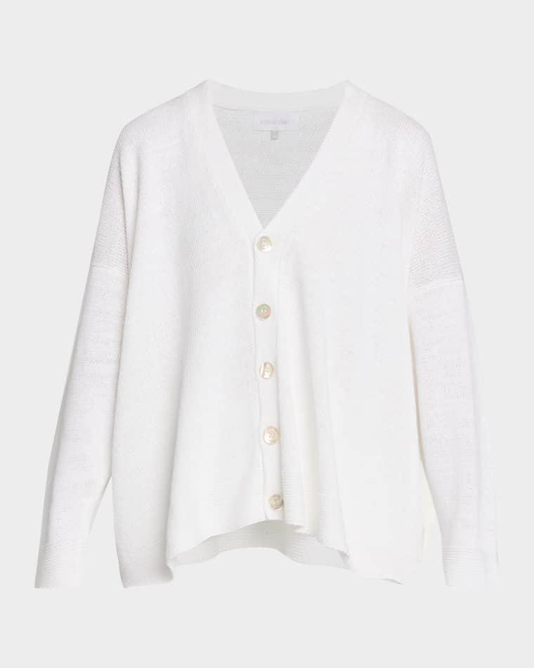 Cotton Linen V-Neck Cardigan - Mid Length by ESKANDAR