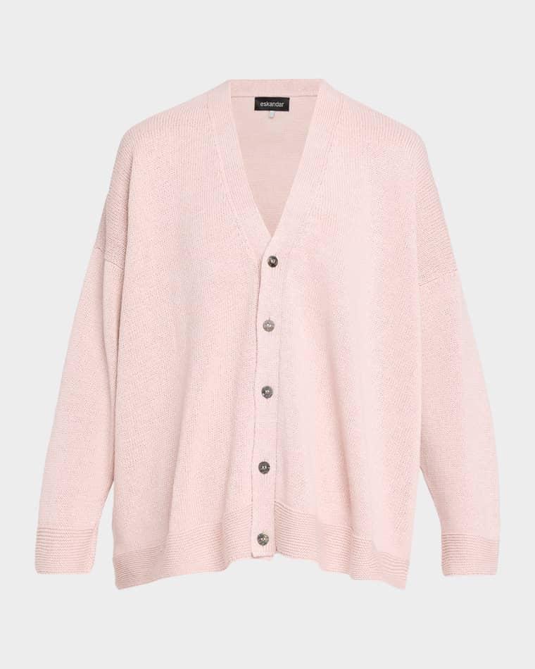Cotton Linen V-Neck Cardigan - Mid Length by ESKANDAR
