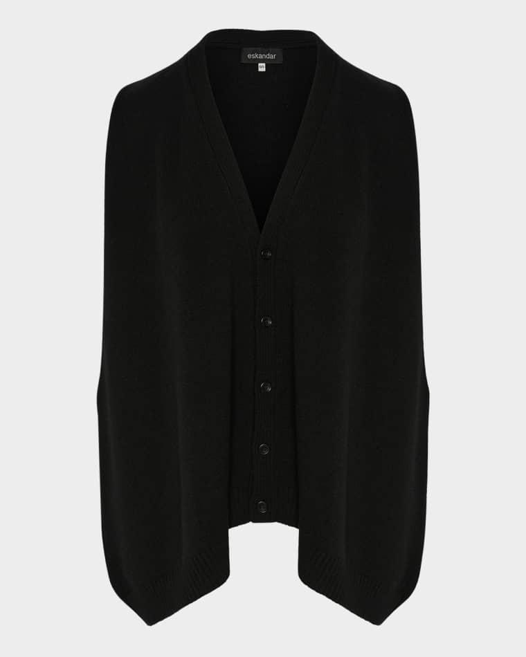 Plain Cashmere A-Line Sleeveless V-Neck Cardigan (Mid Plus Length) by ESKANDAR