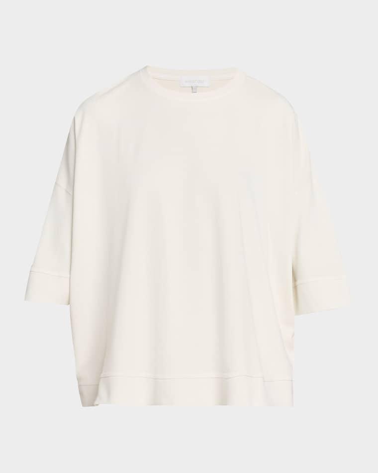 Round Neck 3/4-Sleeve Top With Hembands - Mid Plus Length by ESKANDAR