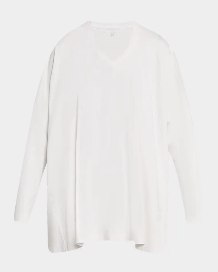 Side Paneled V neck T-Shirt - Long Length by ESKANDAR
