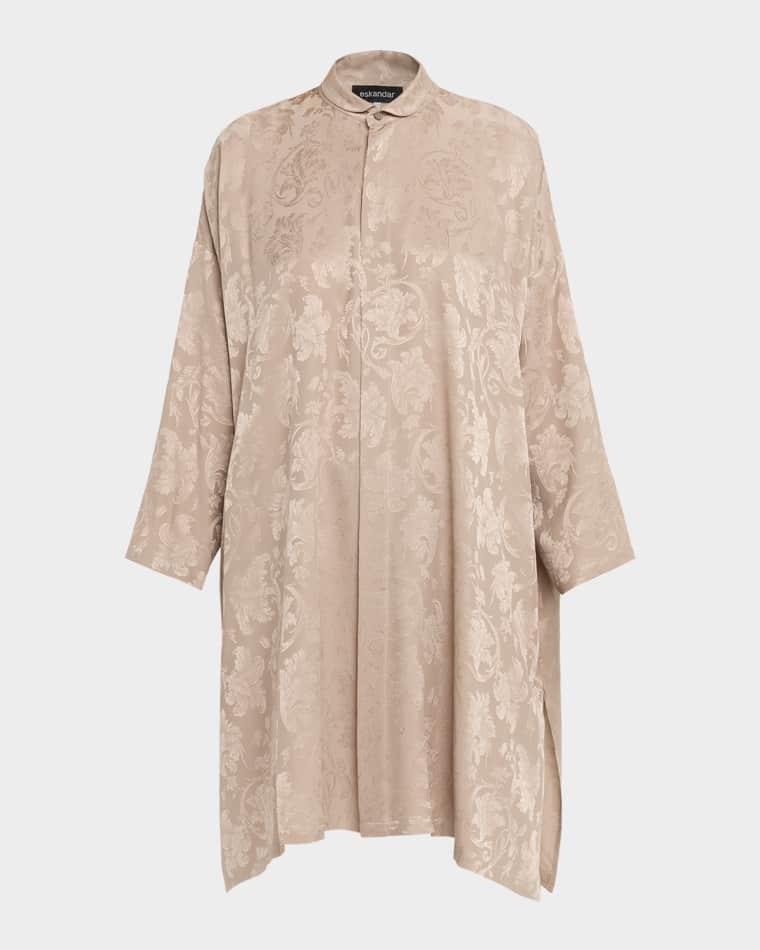 Wide A-Line Double Stand Collar Shirt - Very Long Length With Slits by ESKANDAR