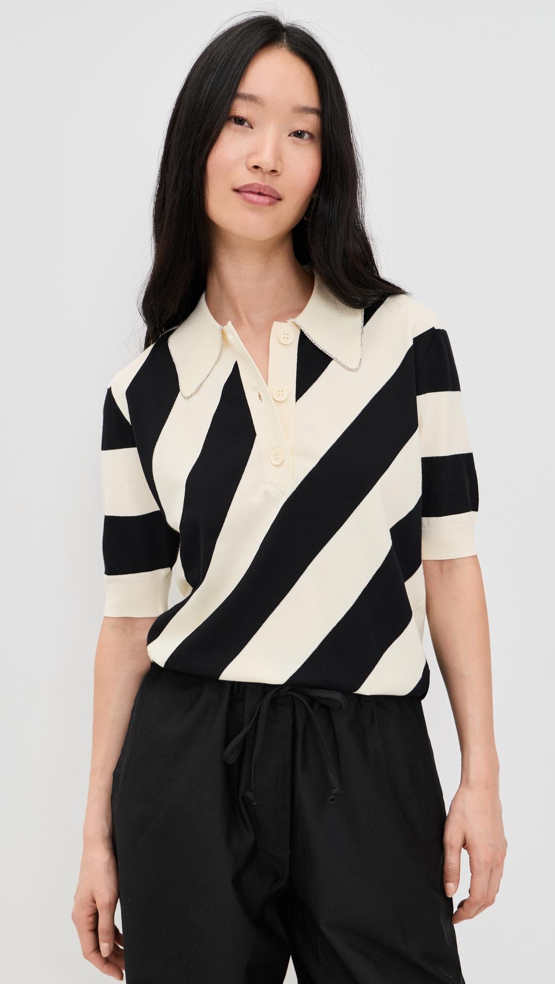 Joram Striped Knit Polo Top by ESSENTIEL ANTWERP