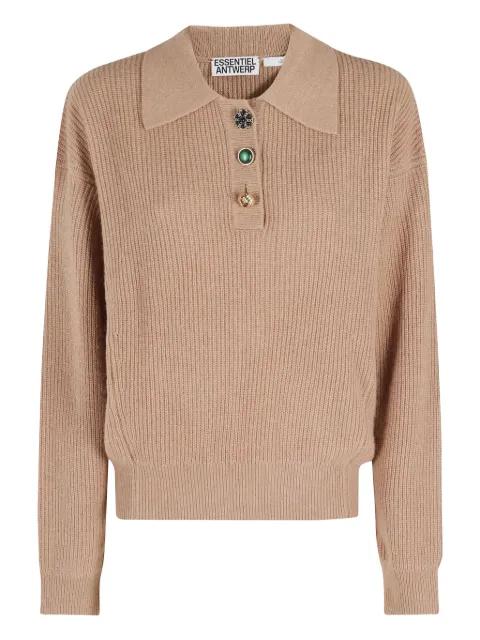 button-fastening collared polo sweater by ESSENTIEL ANTWERP