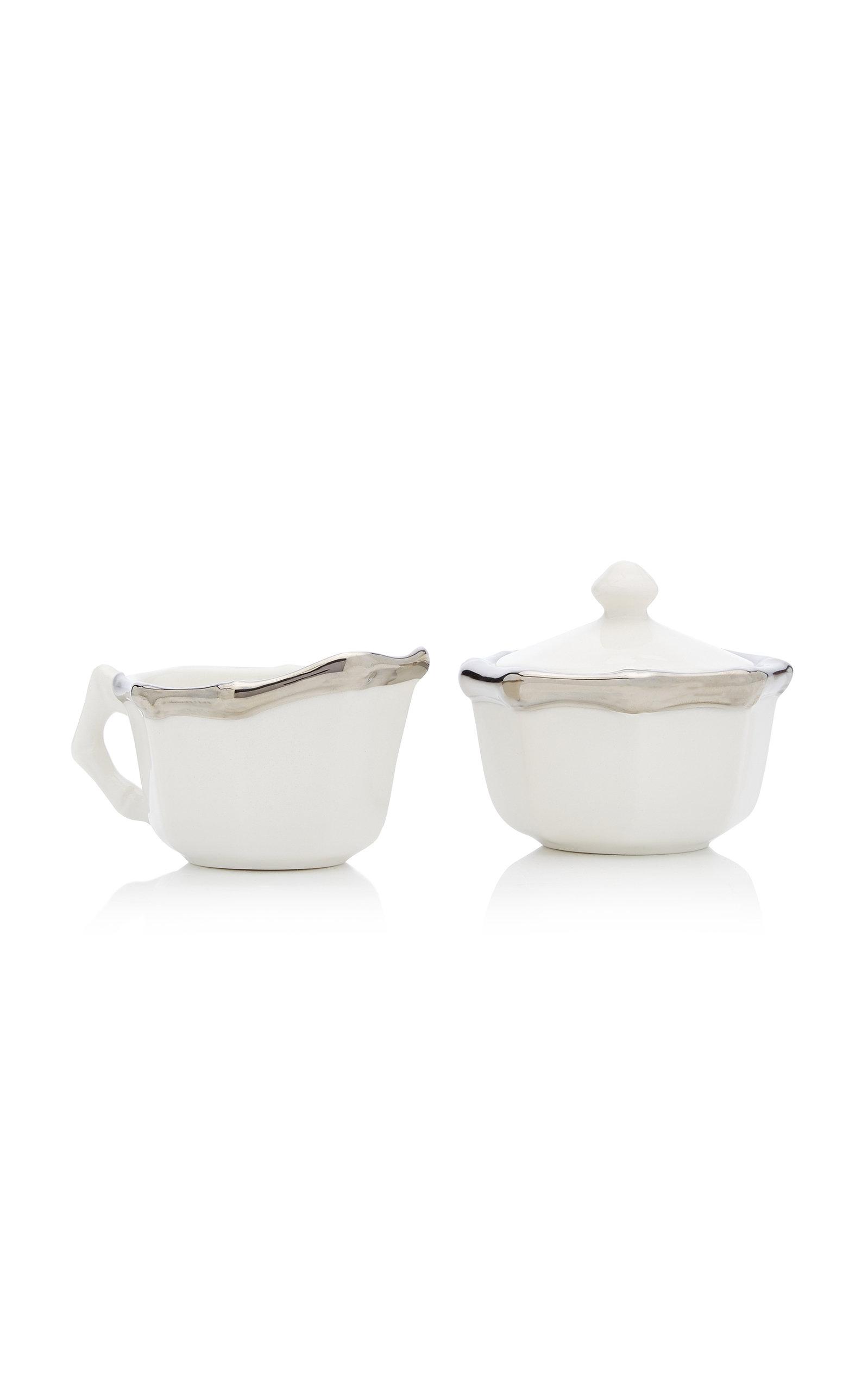 Este Ceramiche for Moda Domus - Bamboo Platinum-Trimmed Ceramic Sugar Bowl and Creamer Set - Silver - Moda Operandi by ESTE CERAMICHE FOR MODA DOMUS