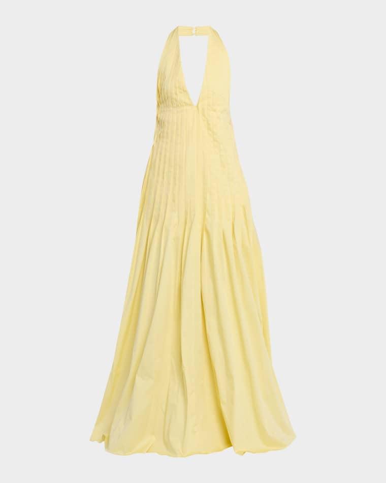 Backless Pleated Cotton Poplin Maxi Dress by ET OCHS