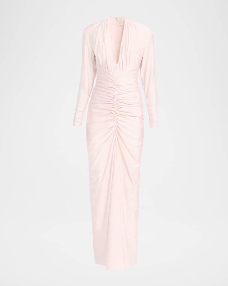 Georgina Deep V-Neck Ruched Jersey Column Gown by ET OCHS