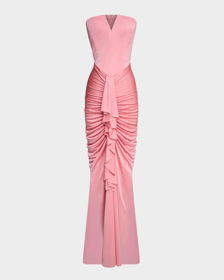 Selena Strapless Draped Glossy Jersey Gown by ET OCHS