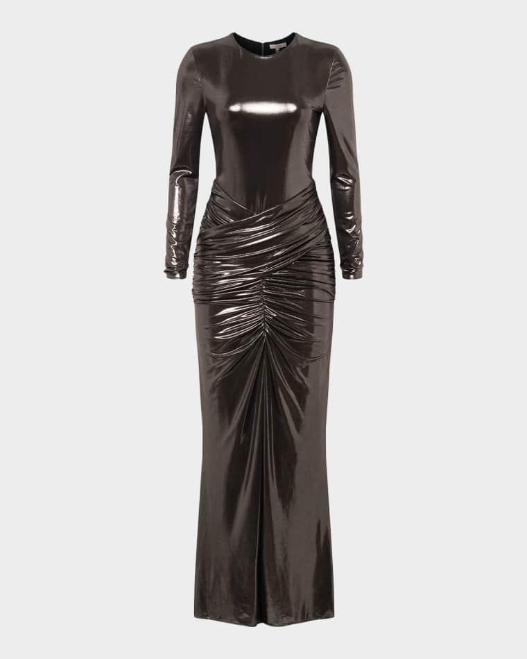 Stella Ruched Metallic Jersey Bodycon Gown by ET OCHS