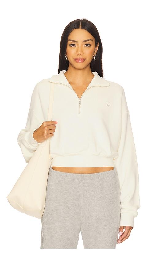 Eterne Cropped Half Zip Sweatshirt in Cream by ETERNE