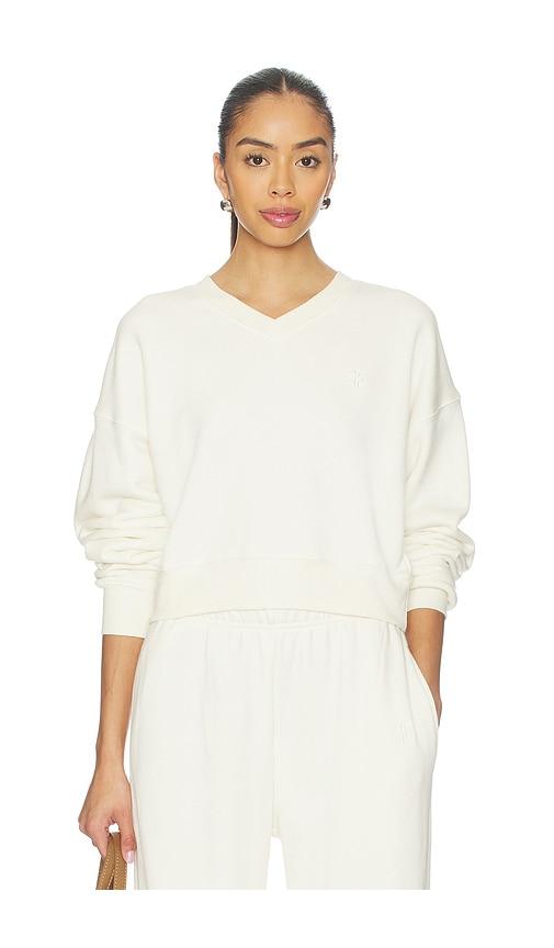 Eterne Cropped V-neck Sweatshirt in Cream by ETERNE