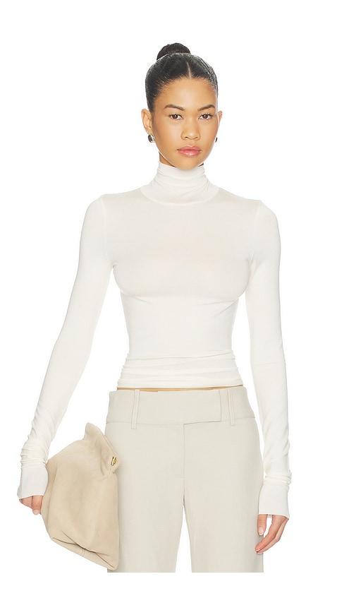 Eterne Fitted Turtleneck Top in Cream in Ivory by ETERNE