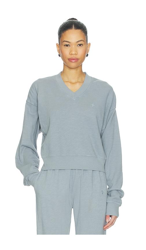 Eterne Lightweight French Terry Cropped V-neck Sweatshirt in Slate by ETERNE