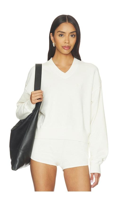 Eterne Lightweight French Terry Cropped V-neck Sweatshirt in White by ETERNE