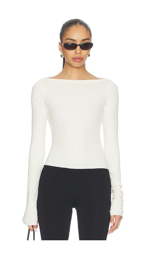 Eterne Long Sleeve Boatneck Top in Cream by ETERNE