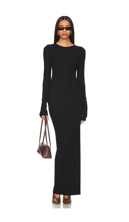 Eterne Long Sleeve Crewneck Maxi Dress in Black by ETERNE