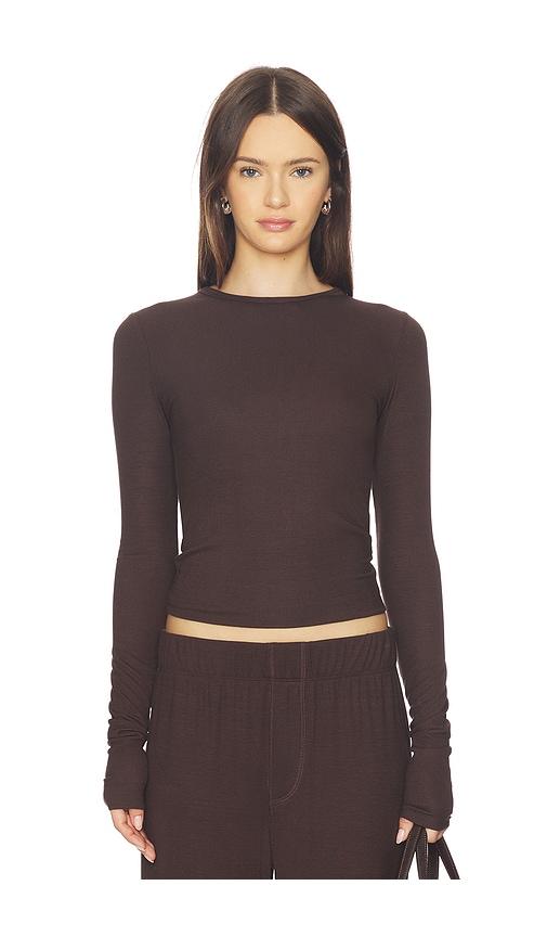 Eterne Long Sleeve Fitted Top in Chocolate by ETERNE