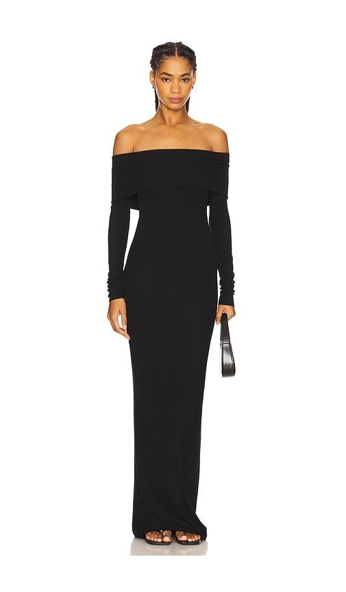 Eterne Long Sleeve Off-Shoulder Butter Rib Maxi Dress in Black by ETERNE