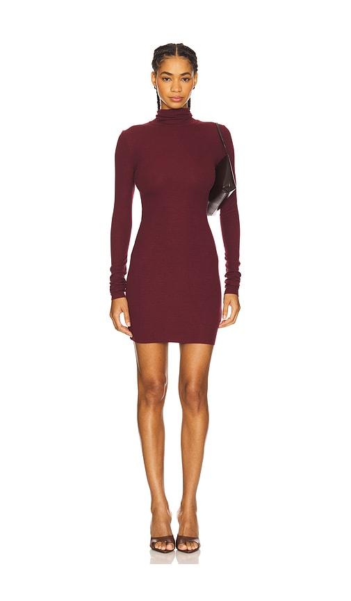 Eterne Long Sleeve Turtleneck Butter Rib Mini Dress in Wine by ETERNE