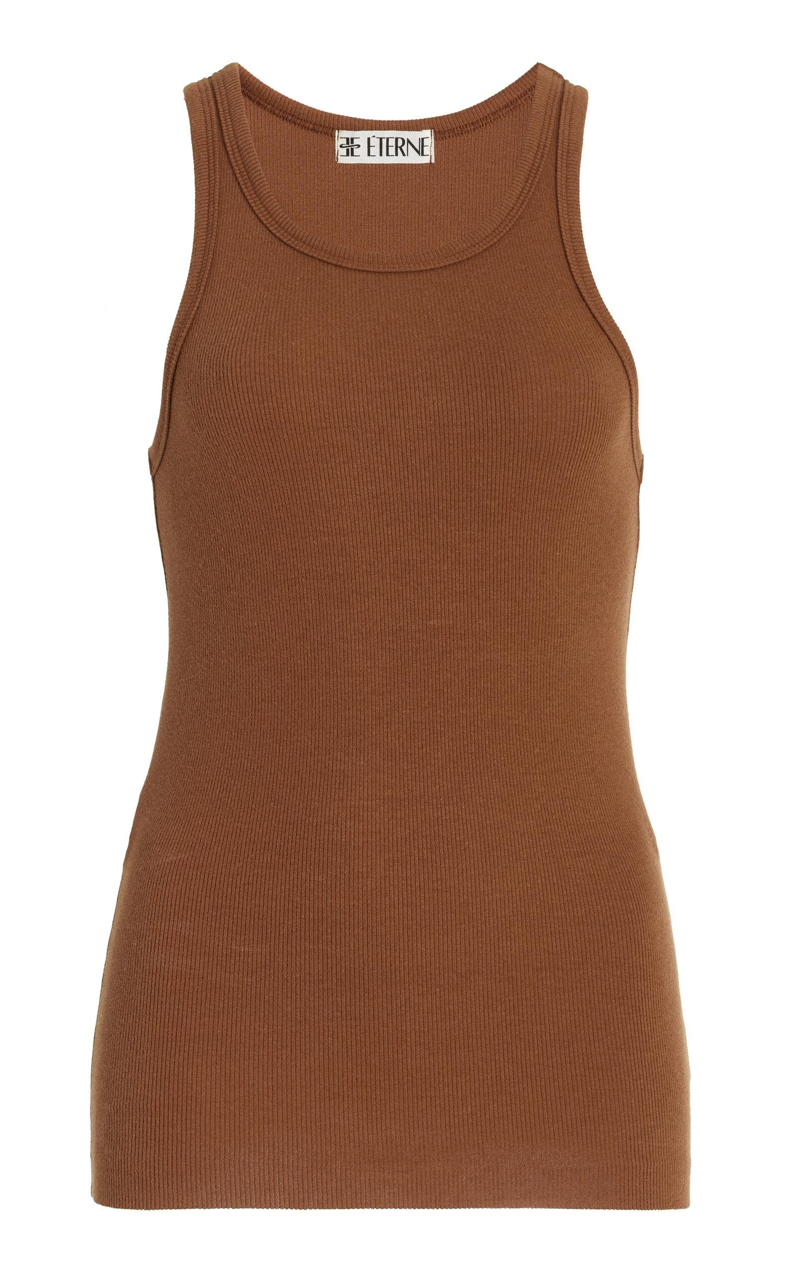 Éterne - High-Neck Fitted Jersey Tank Top - Brown - M - Moda Operandi by ETERNE