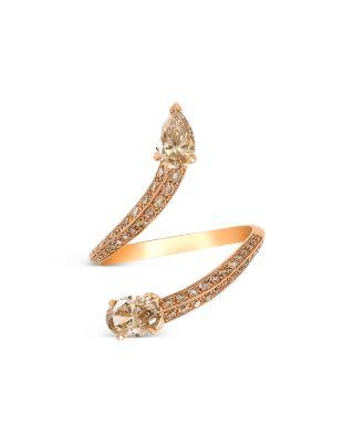 18K Rose Gold White & Brown Diamond Mixed Cut S Curve Ring by ETHO MARIA
