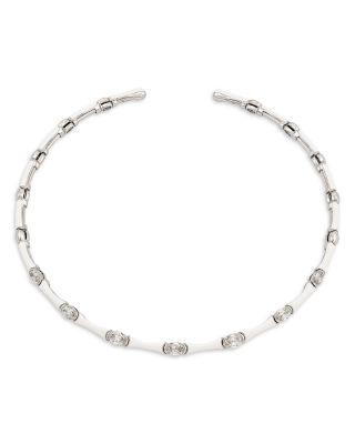 18K White Gold Diamond Oval White Ceramic Collar Necklace by ETHO MARIA