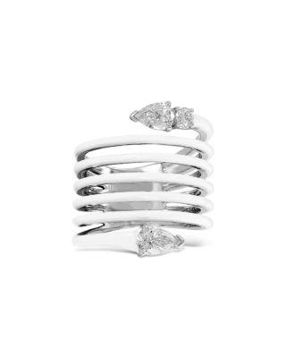 18K White Gold Diamond Pear & Round White Ceramic Coil Ring by ETHO MARIA