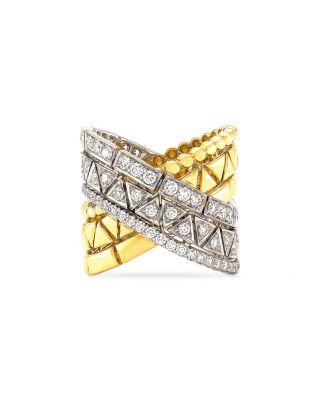 18K White & Yellow Gold Reflexion Diamond Crossover Ring by ETHO MARIA