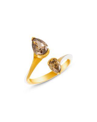 18K Yellow Gold Brown & Brown Orange Diamond Pear Bypass Ring by ETHO MARIA